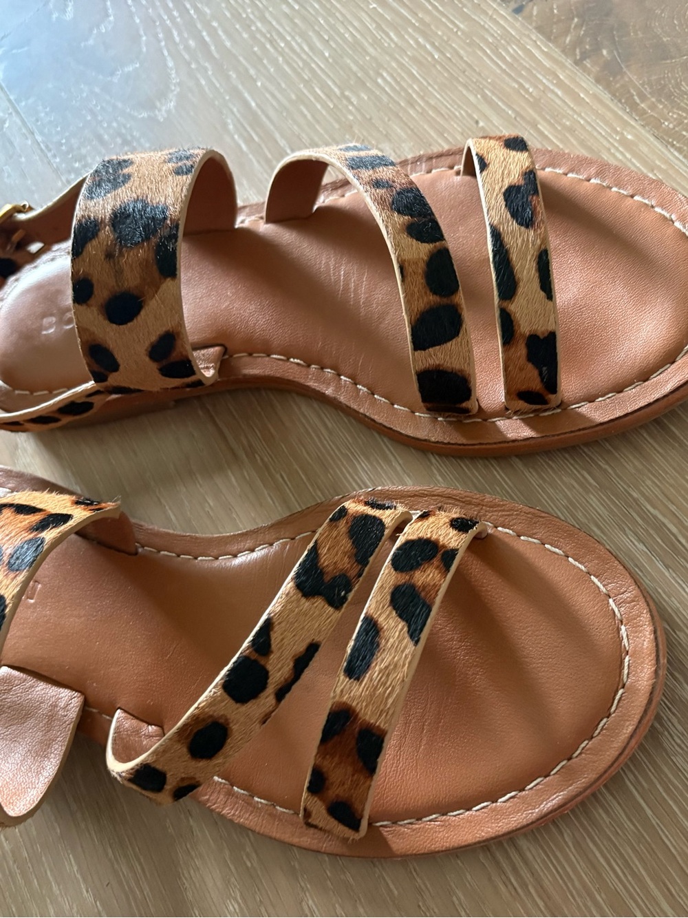 Leopard Calf Fur Leather Strappy Women’s Sandals - Brown
